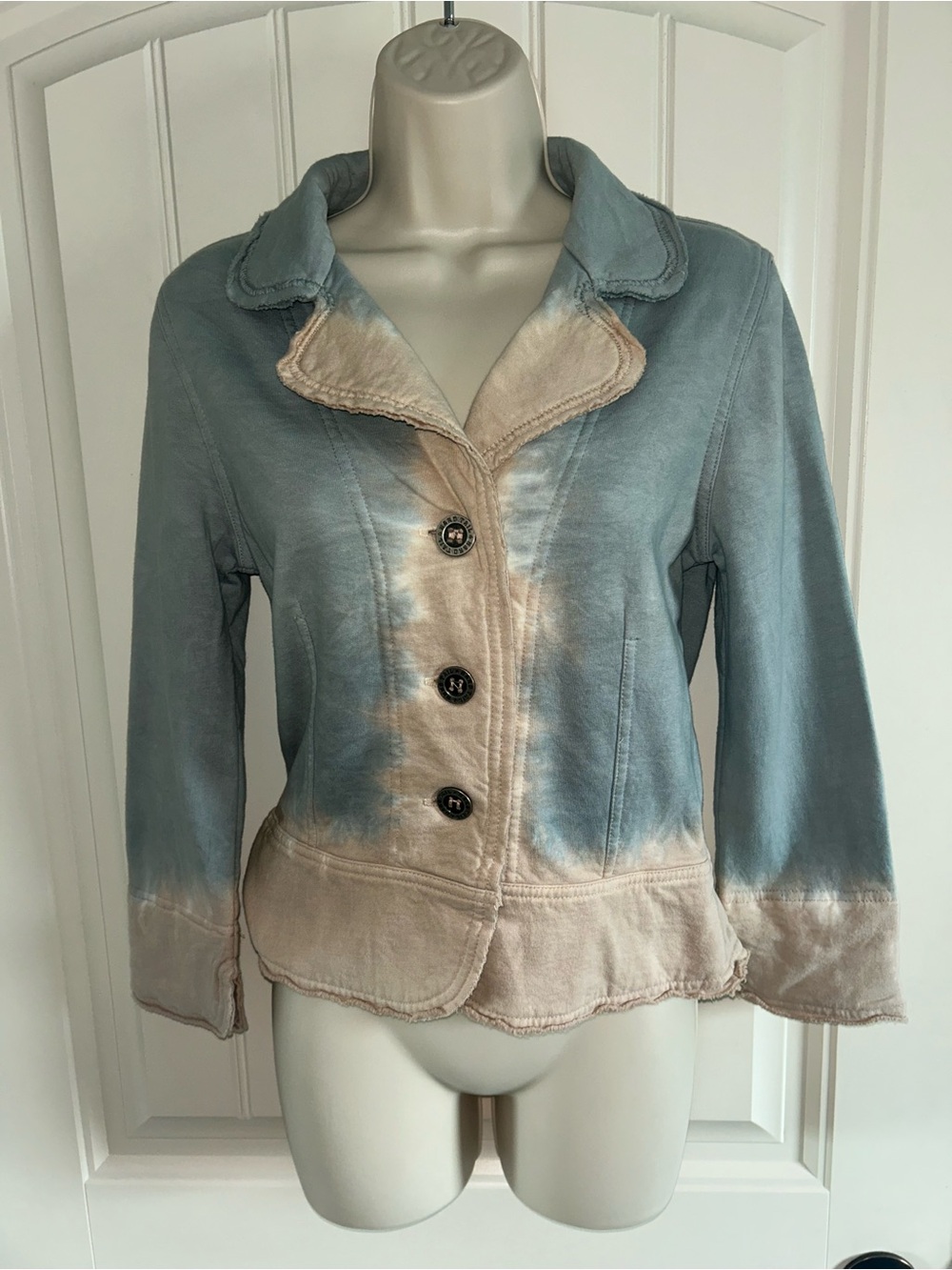 NEW Hard Tail Light Blue and Beige Tie Dye Button Front Blazer Sz S